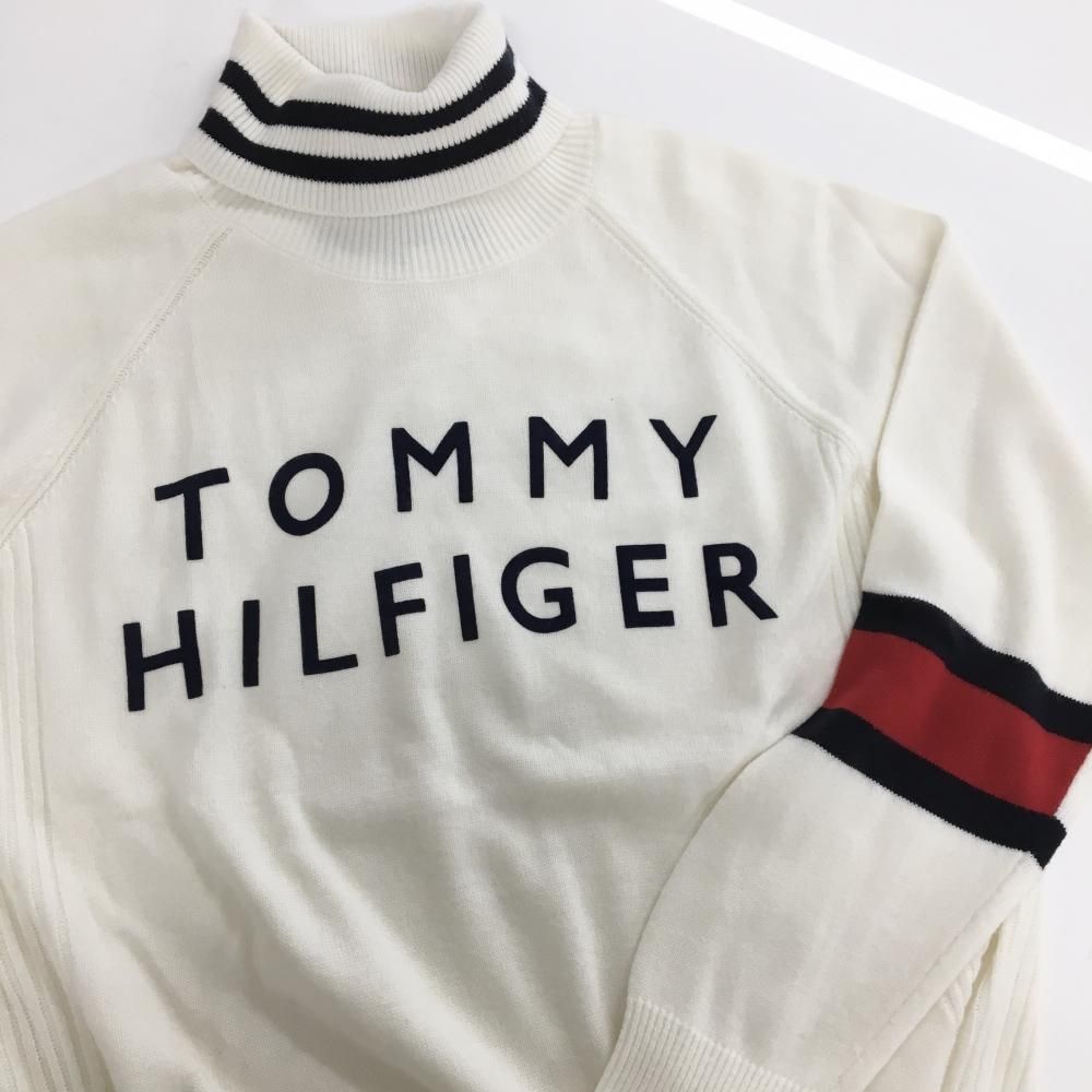 TOMMY HILFIGER ホワイトタートルネック M TOMMY HILFIGER スウェット タートルネック ハーフジッパー (Tommy