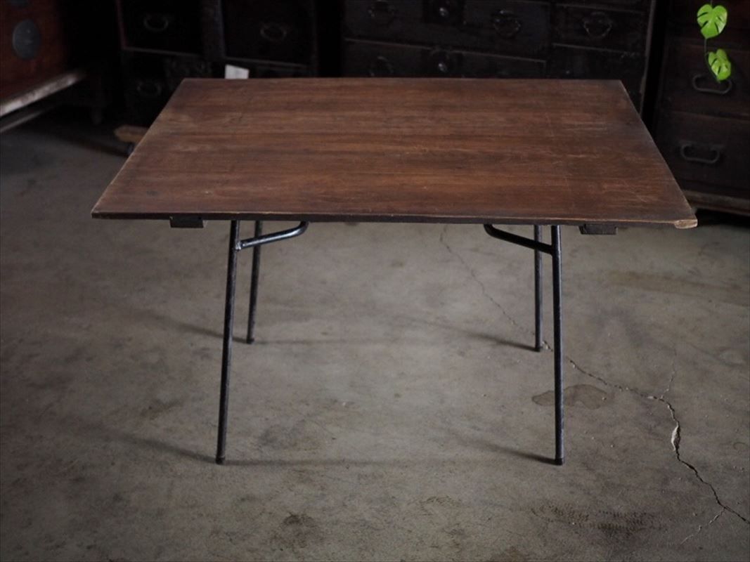 レトロ鉄脚無垢板リメイクテーブル 古録展 送料無料 品番F4496