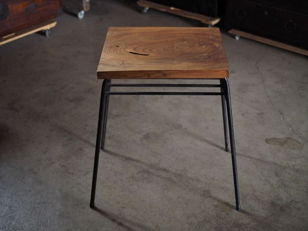 レトロ鉄脚ケヤキ無垢板リメイクテーブル 古録展 送料無料 品番F4502