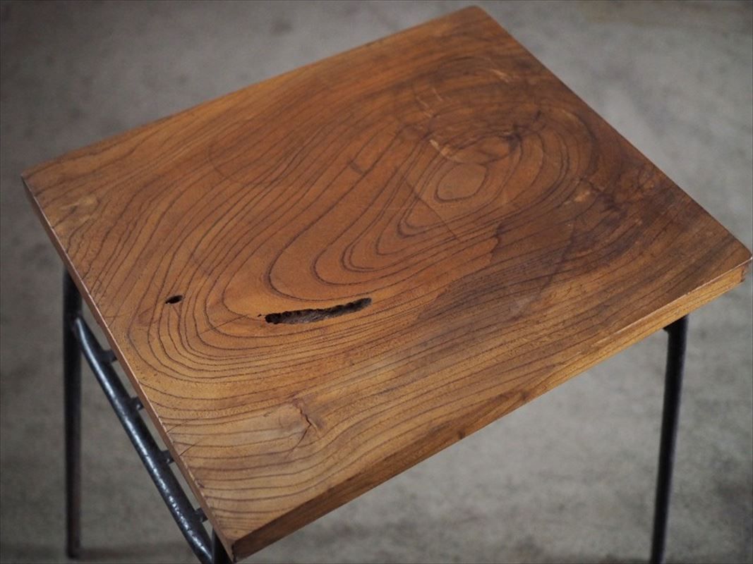 レトロ鉄脚ケヤキ無垢板リメイクテーブル 古録展 品番F4502