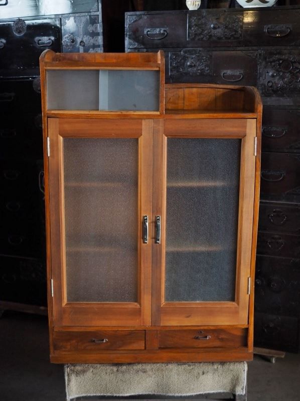 欅と檜造りの重量級レトロキャビネット 昭和前期 古録展 送料無料 品番S10804