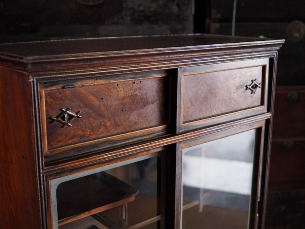 黒柿と欅の二段重ね 茶箪笥 虫食い痕アウトレット 昭和初期 古録展 品番S10817