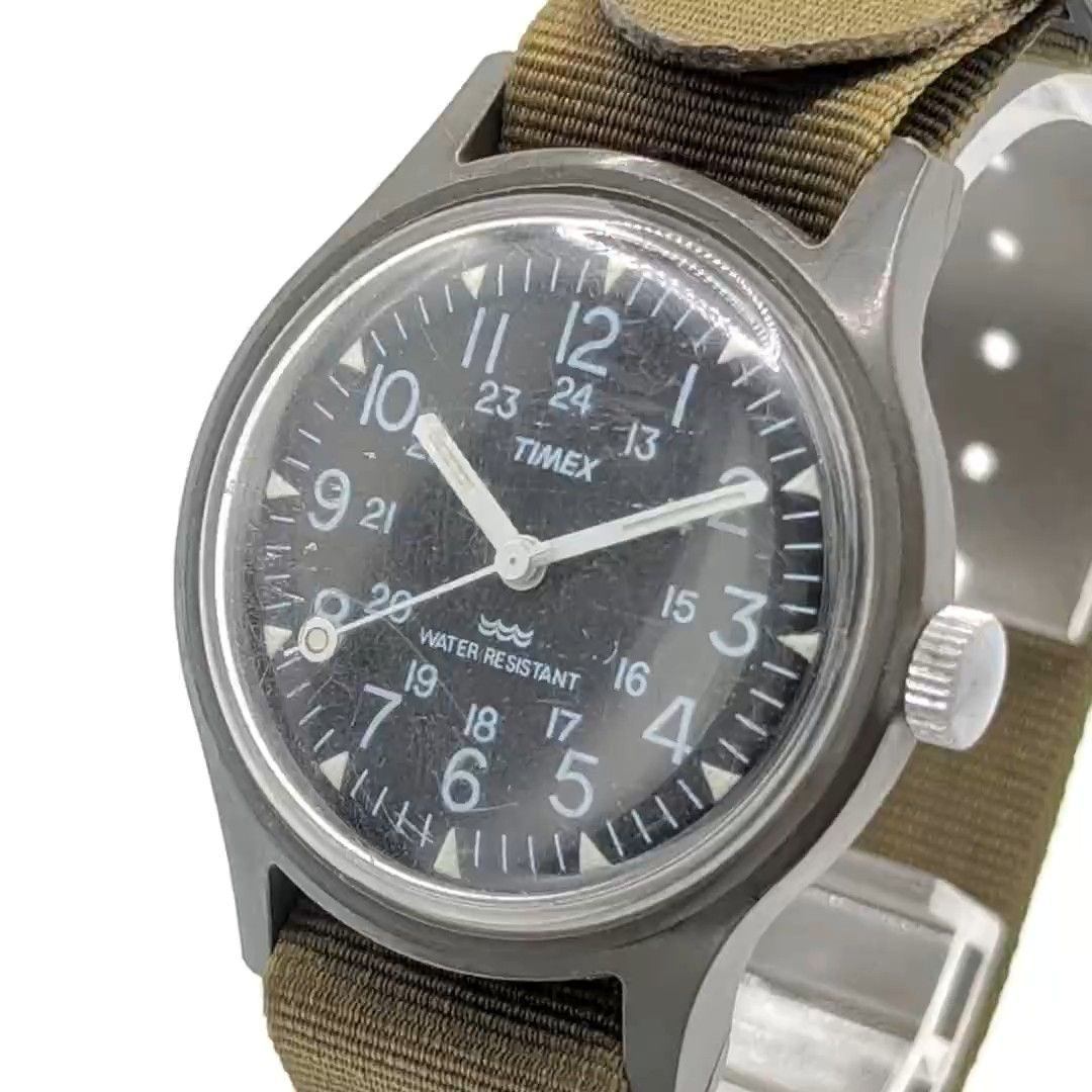 TIMEX Camper Military Watch hand-wound Ladies Green Y2K Vintage Working 80s 90s タイメックス キャンパー 時計 手巻き メンズ グリーン 黒文字盤 ヴィンテージ 稼働品