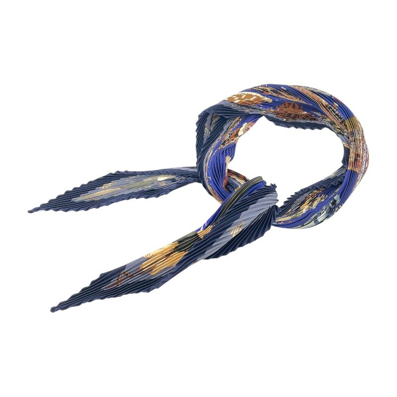 エルメス HERMES プリーツカレ CHARME S DE S PLAG E S NO RMAND E S ブルー シルク レディース スカーフ