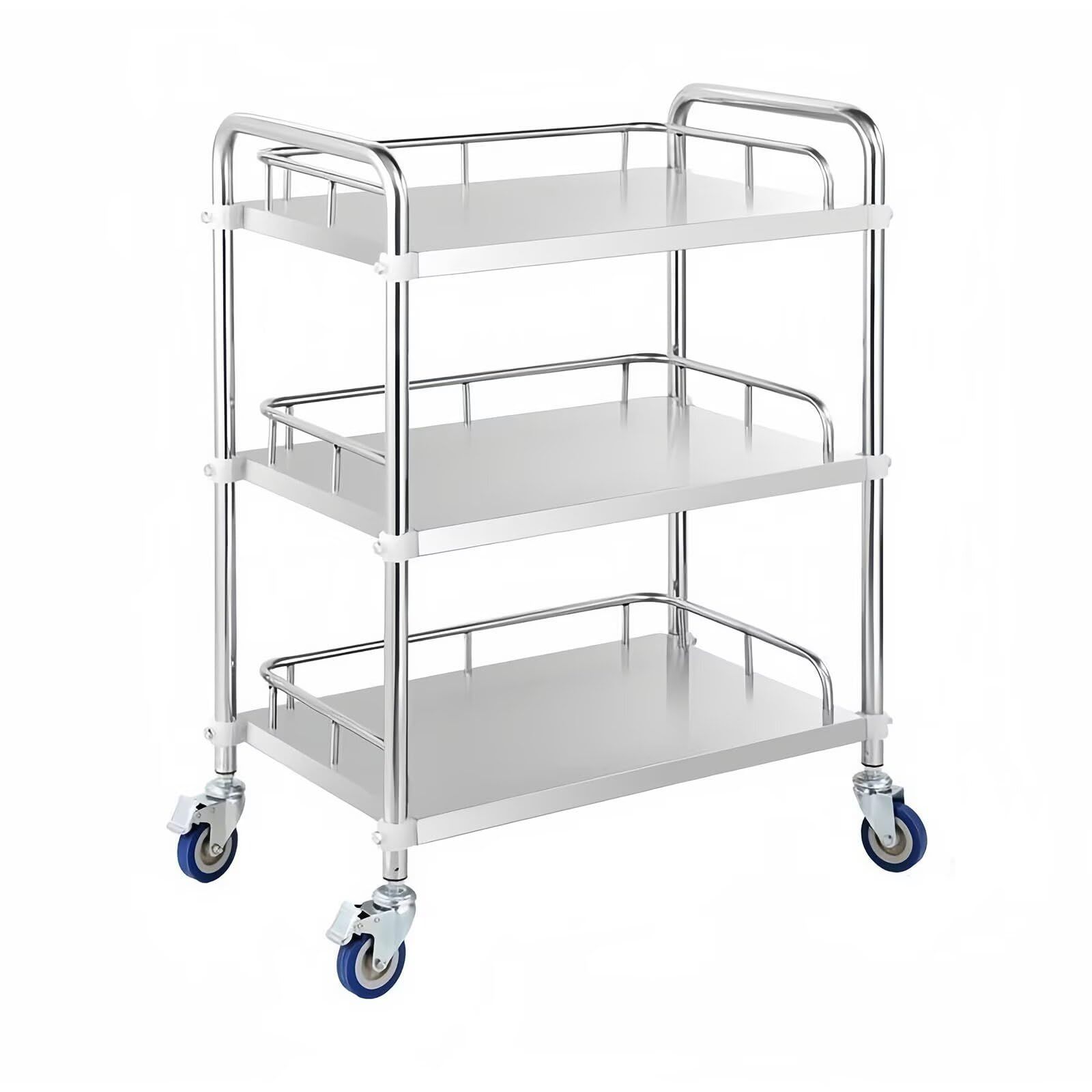 サービスワゴン キッチンワゴン ステンレス キャスター付き ストッパー付 3段 落下防止 快適なハンドル 組立簡単 収納 キッチン ホテル