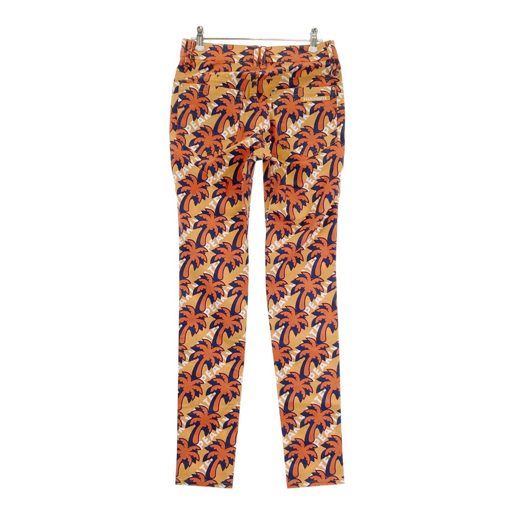 サイズ 0 PEARLY GATES パーリーゲイツ 055 1231606 ストレッチパンツ ロゴ ヤシの木柄 オレンジ系 ゴルフウェア レディース ストスト