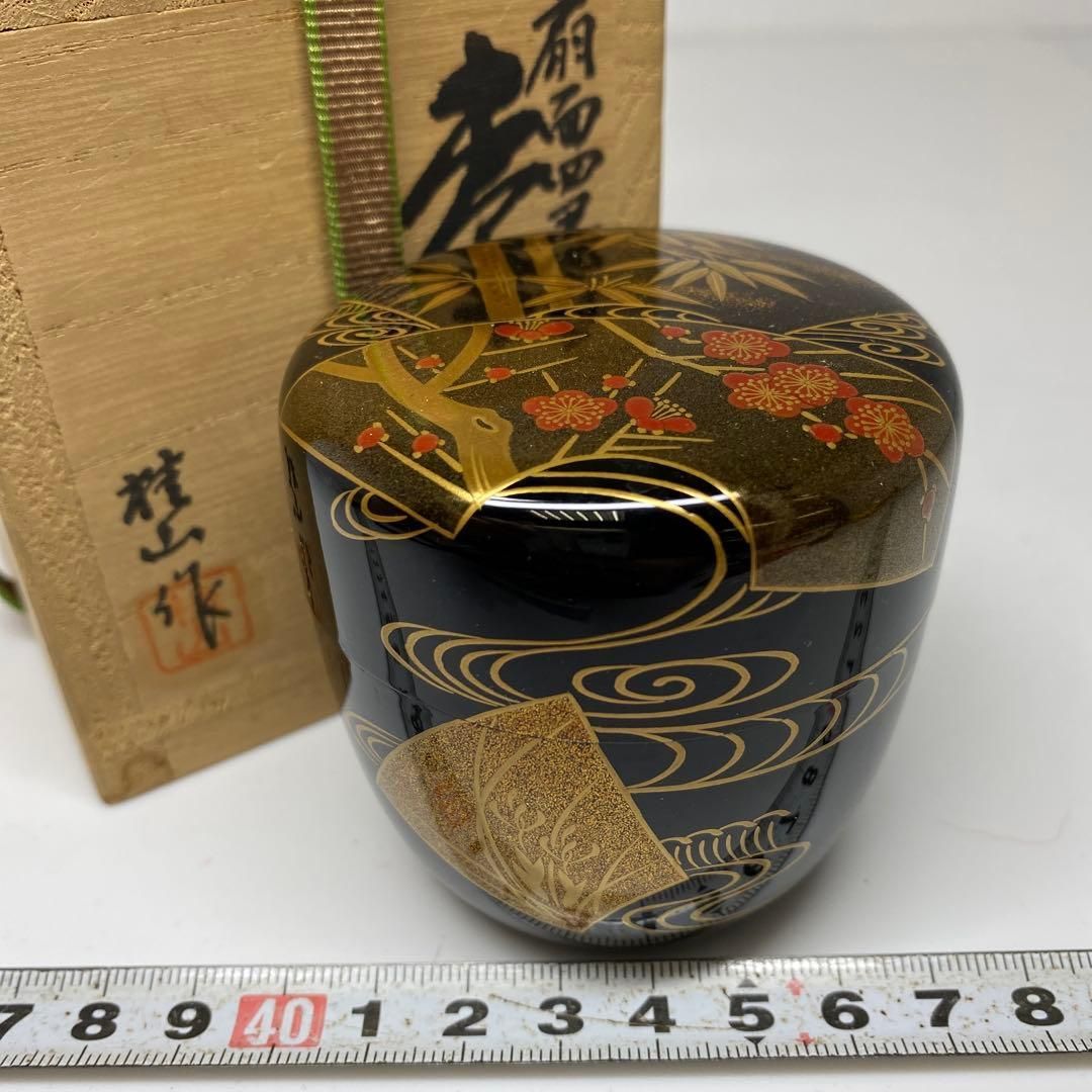 平野五郎（桂山）作 輪島塗扇面四君子 蒔絵棗 共箱 トヒサ東さ7-0202