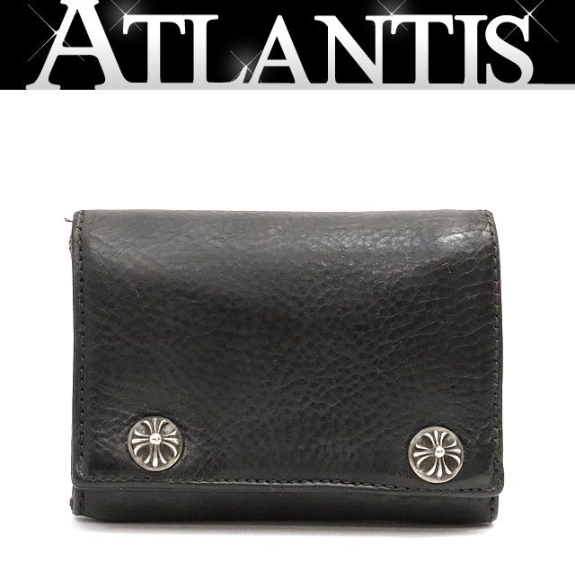 広尾店 クロムハーツ CHROME HEARTS 3フォールド ウォレット クロスボタン 三つ折り財布 レザー SV925 17486