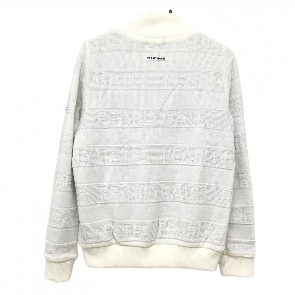 超 パーリーゲイツ ニットジャケット 白 ロゴボーダー編み 裏地ニコちゃん総柄 蓄熱 レディース 2 L ゴルフウェア PEARLY GATES