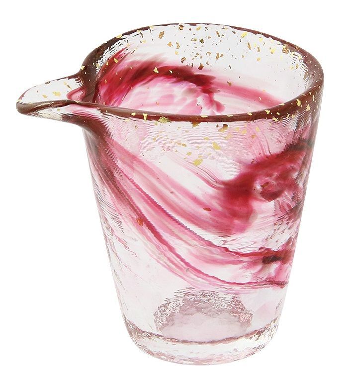 藍花 箔墨流し 片口 ぐい呑ギフトセット 紅 ぐい呑 2個 ギフトボックス入り ワールドクリエイト|30532