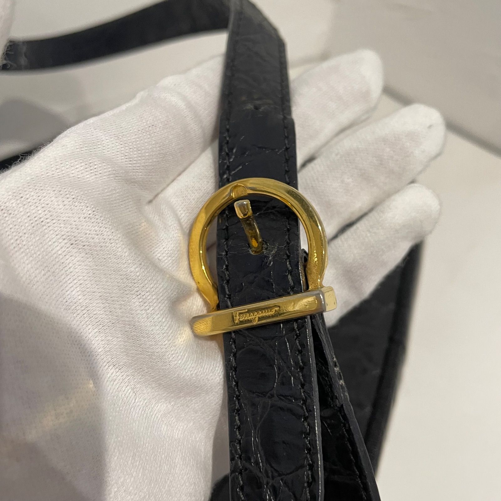 Salvatore Ferragamo サルヴァトーレ フェラガモ ヴァラ クロコ ショルダーバッグ ブラック レディース DECORATOM_COM_BR