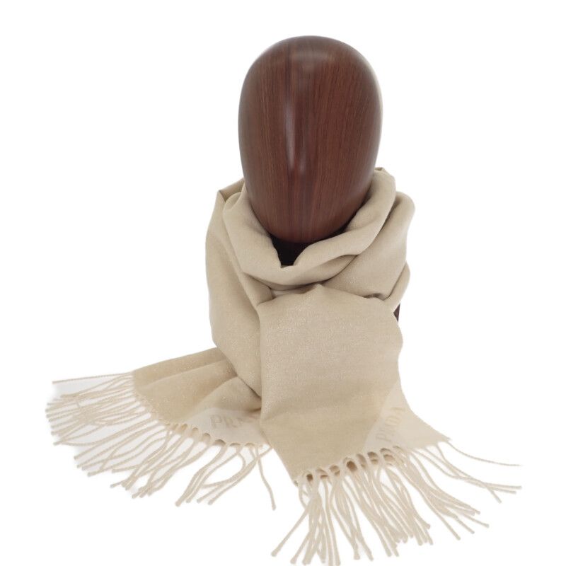 プラダ PRADA ジャガードイブニングスカーフ 1FS091_DGI_F0X0A ストール シルク カシミヤ ホワイト ゴールド 上品 秋冬 ファッション マフラー ギフト フォーマル レディース Aランク