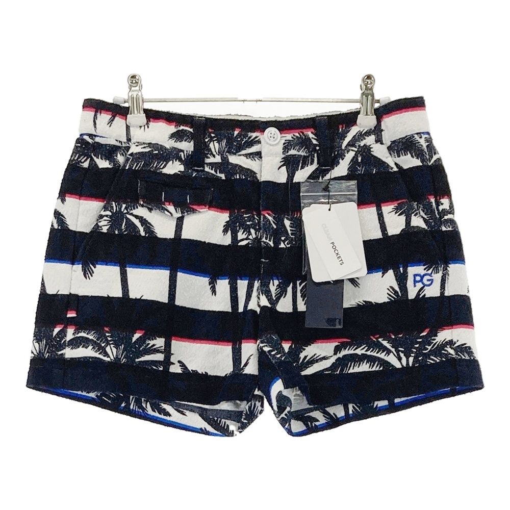 サイズ 1 PEARLY GATES パーリーゲイツ 055-1232608 ショートパンツ パイル地 ヤシの木 ボーダー柄 ブラック系 240101543835 ゴルフウェア レディース ストスト