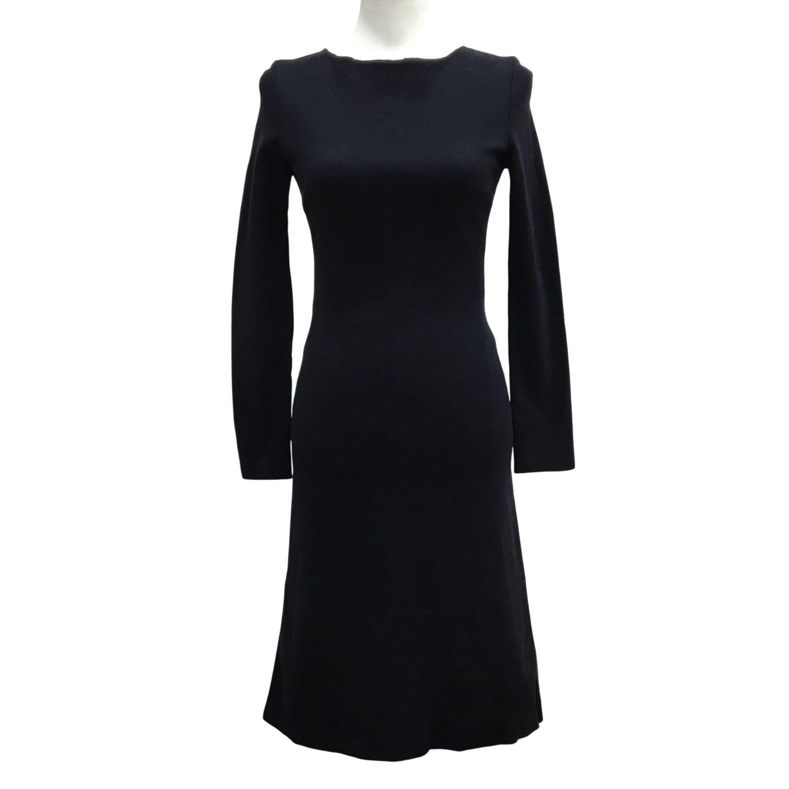 Z1558 Ferragamo フェラガモ 長袖ニットワンピース ネイビー コットン