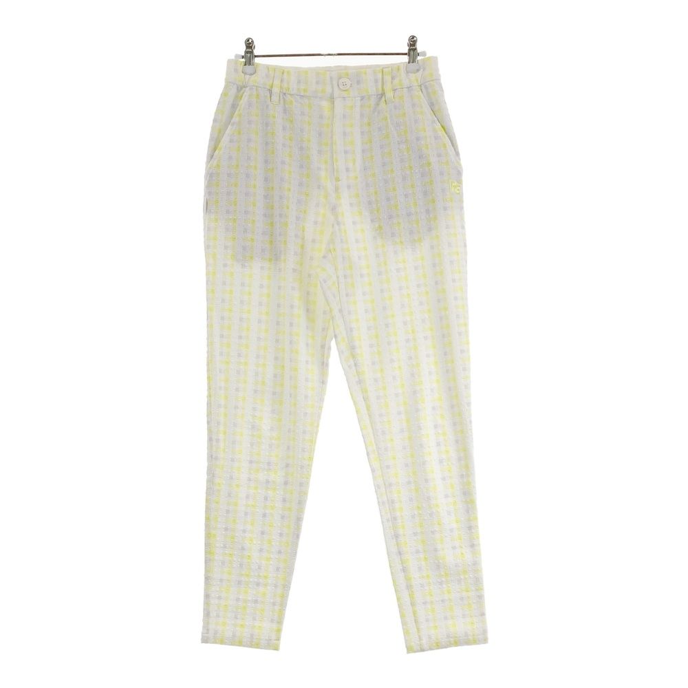 サイズ 0 PEARLY GATES パーリーゲイツ モデル ストレッチ サッカーパンツ ギンガムチェック柄 イエロー系 240101544735 ゴルフウェア レディース ストスト