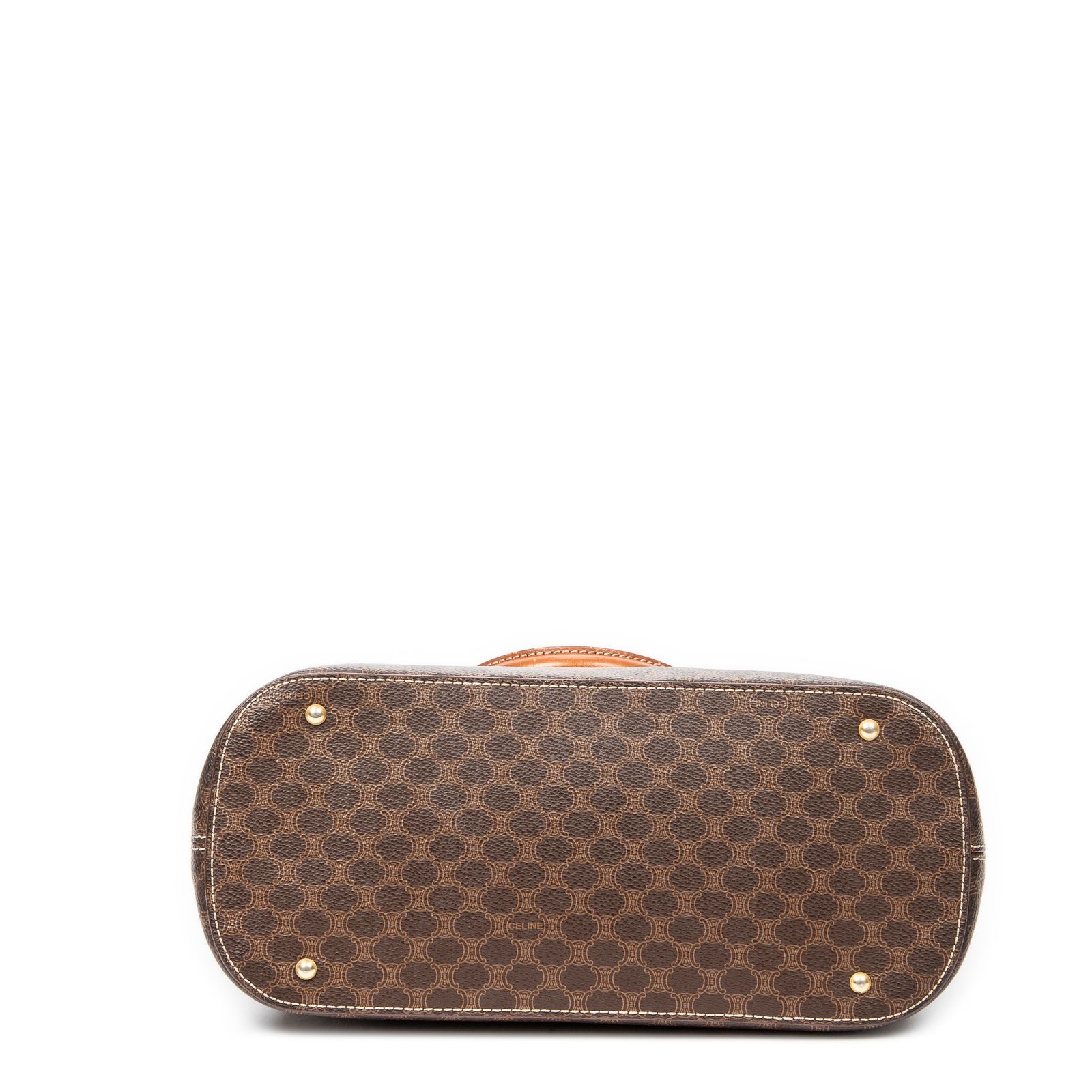 CELINE セリーヌヴィンテージドームトップハンドル茶色マカダムPVCキャンバスAB