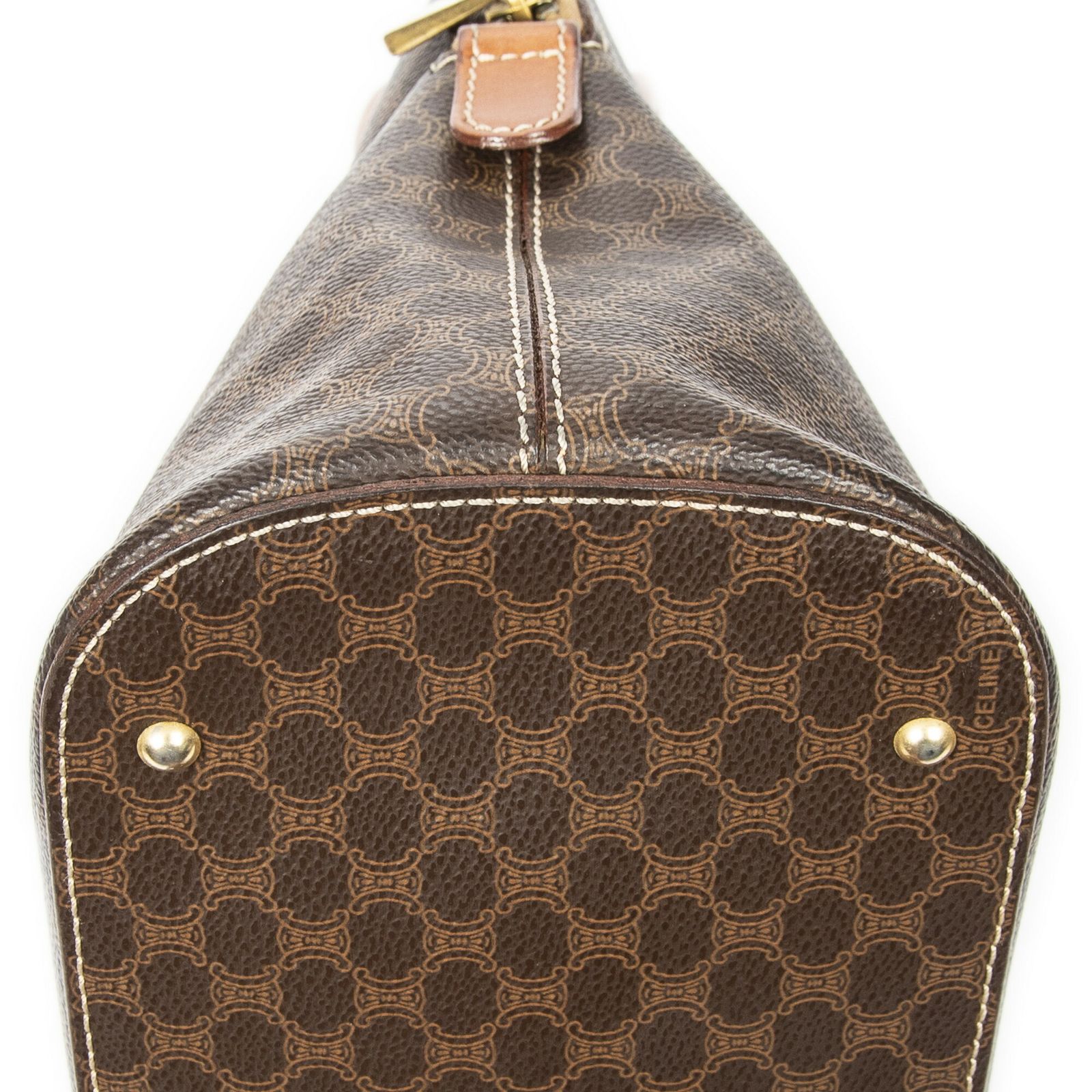 CELINE セリーヌヴィンテージドームトップハンドル茶色マカダムPVCキャンバスAB