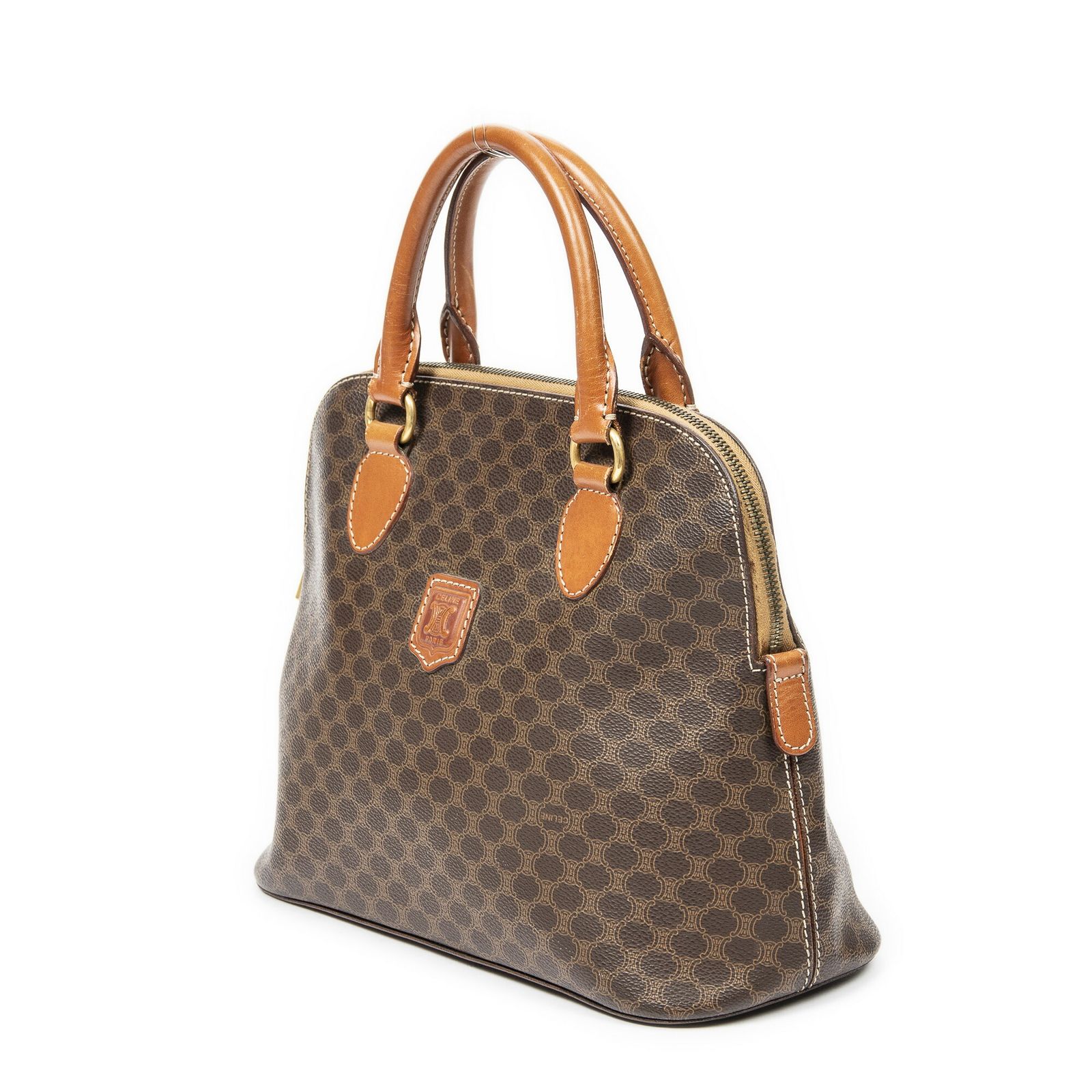 CELINE セリーヌヴィンテージドームトップハンドル茶色マカダムPVCキャンバスAB