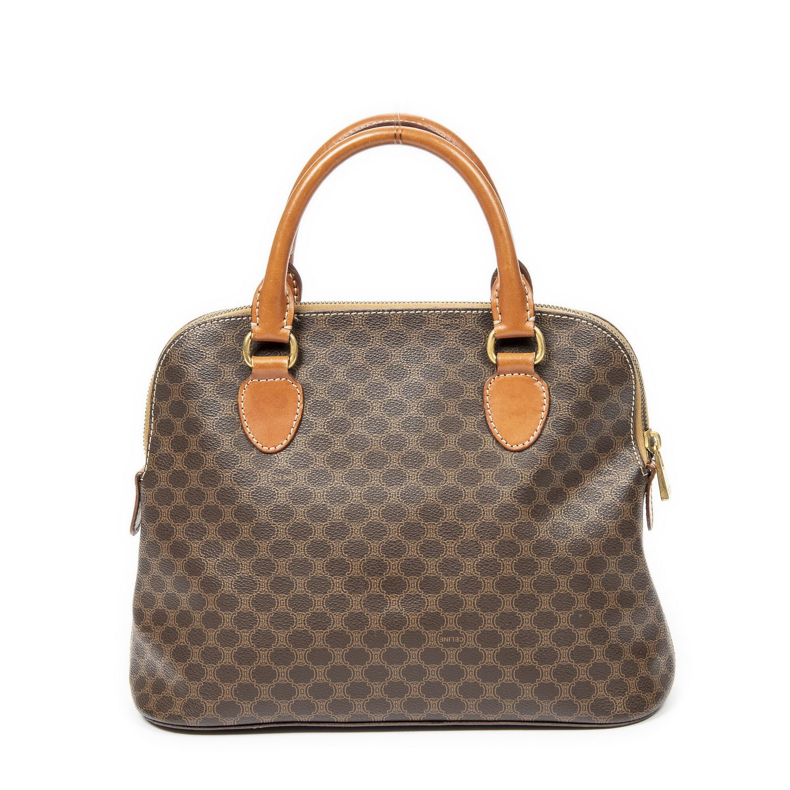 CELINE セリーヌヴィンテージドームトップハンドル茶色マカダムPVCキャンバスAB