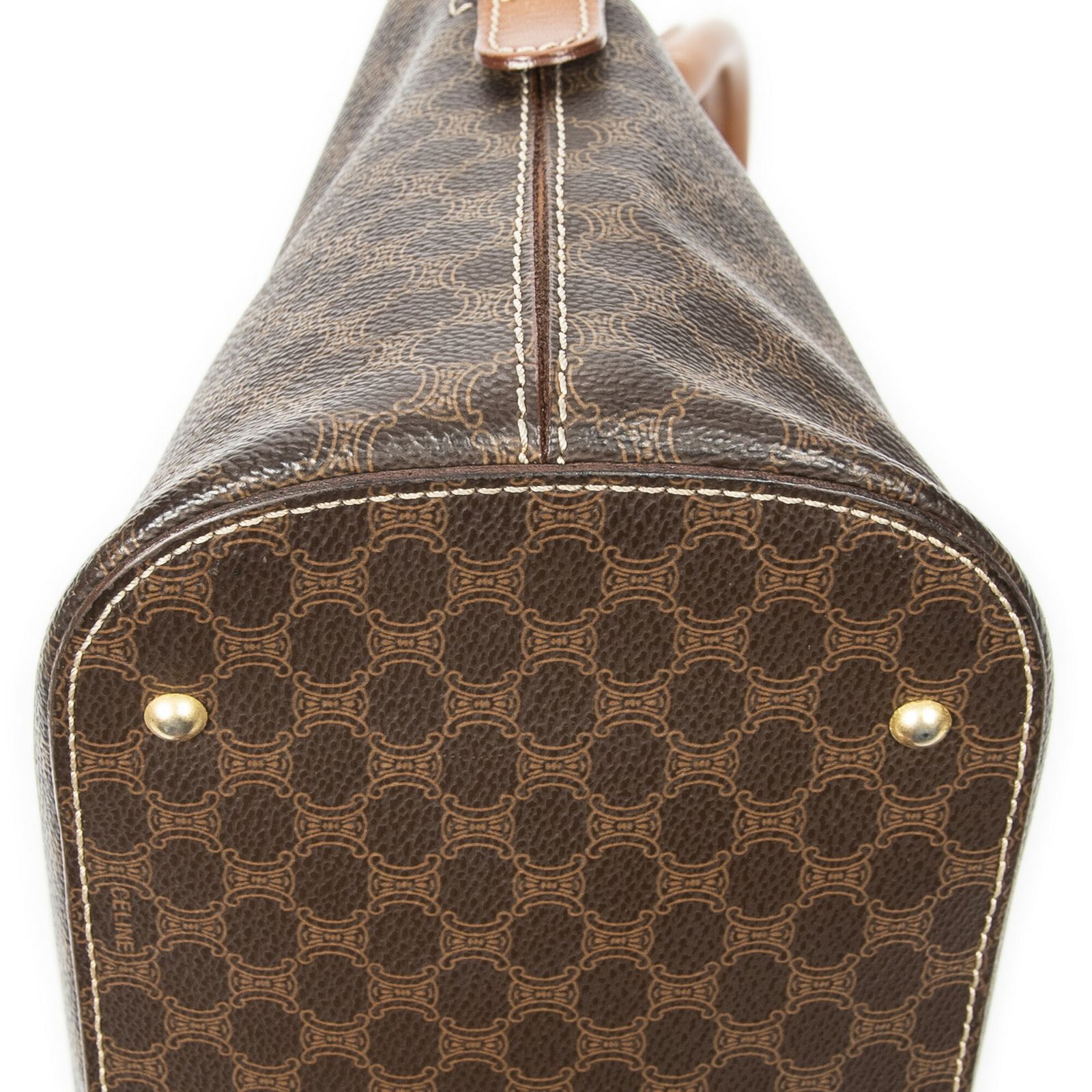 セリーヌヴィンテージドームトップハンドル茶色マカダムPVCキャンバスAB