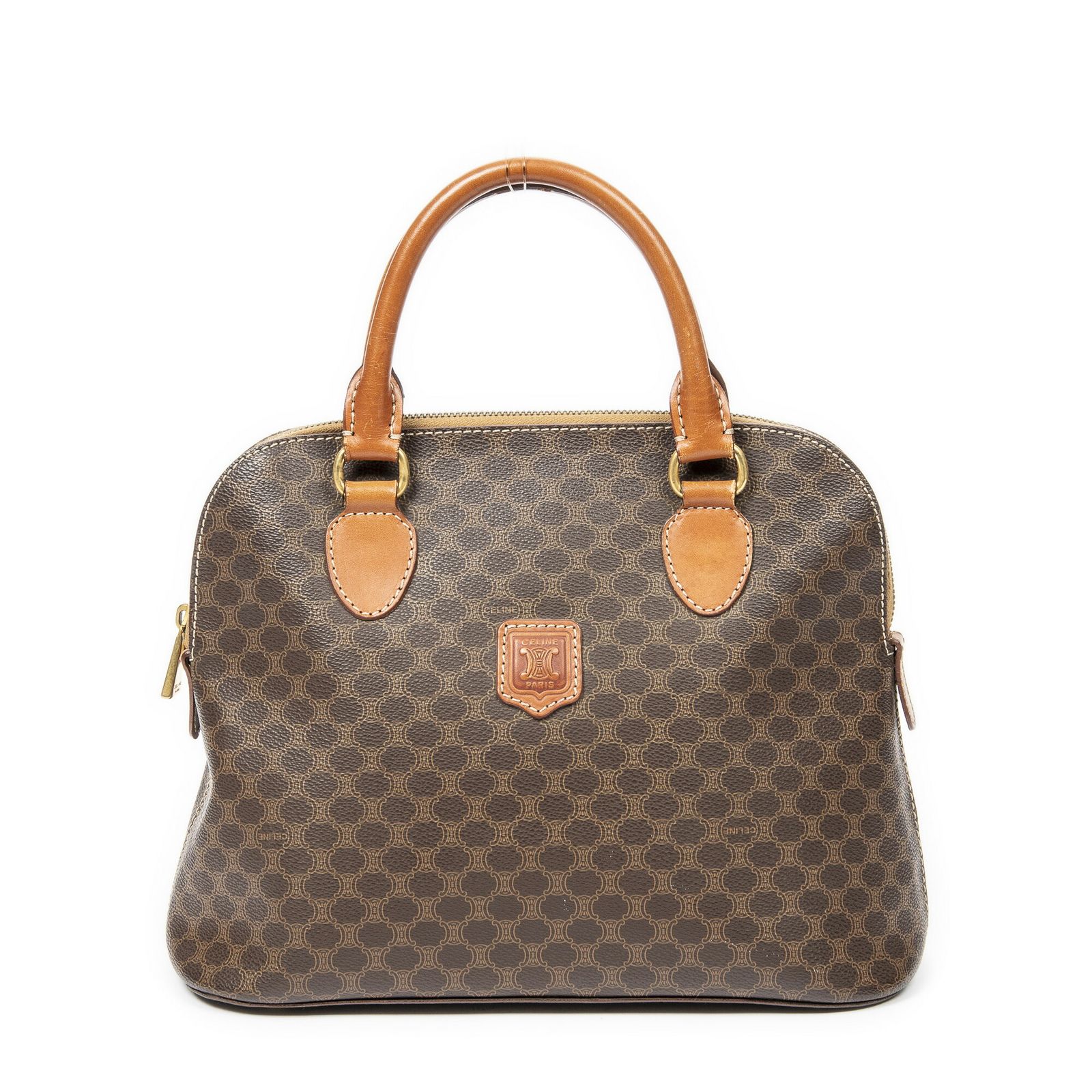 CELINE セリーヌヴィンテージドームトップハンドル茶色マカダムPVCキャンバスAB