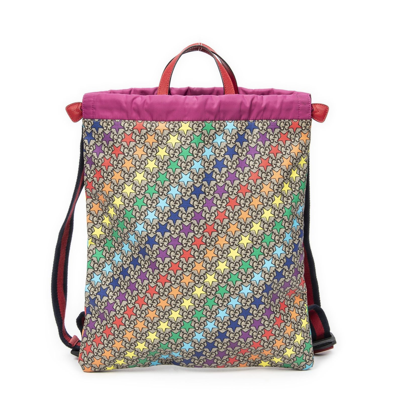 GUCCI グッチドローストリング バックパックベージュ|レッドプリントスプリームPVCキャンバスA