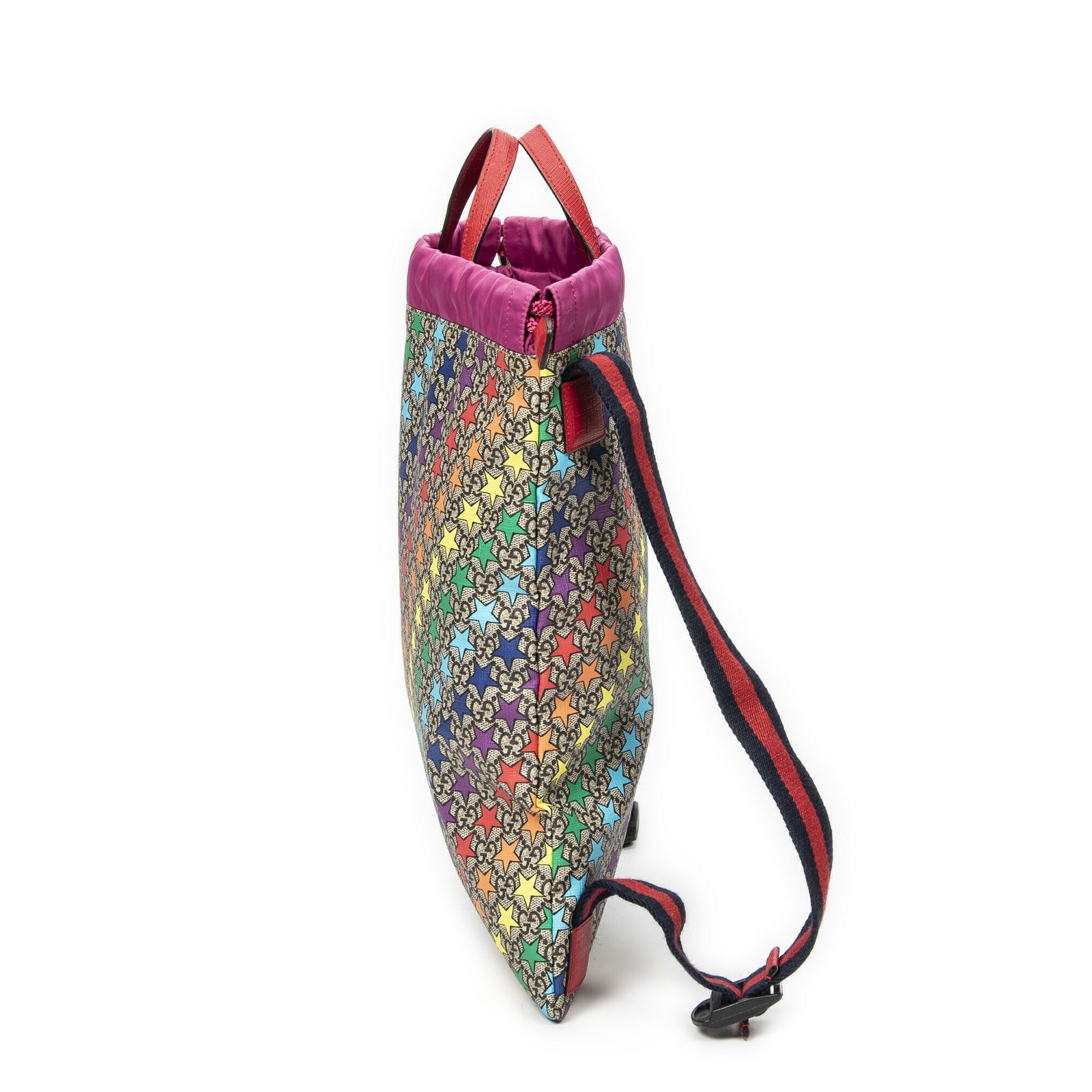 GUCCI グッチドローストリング バックパックベージュ レッドプリントスプリームPVCキャンバスA NEXPOTALLINN_EU