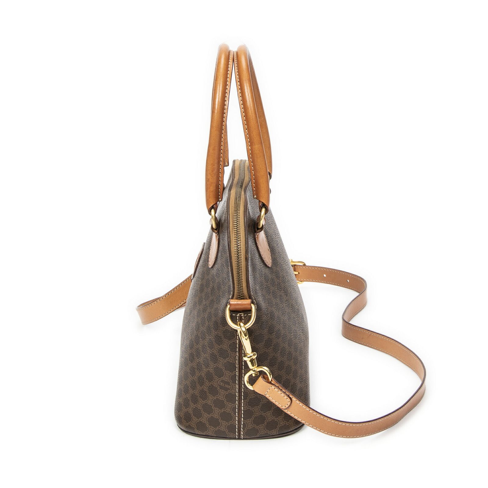 CELINE セリーヌヴィンテージドームトップハンドル茶色マカダムPVCキャンバスA