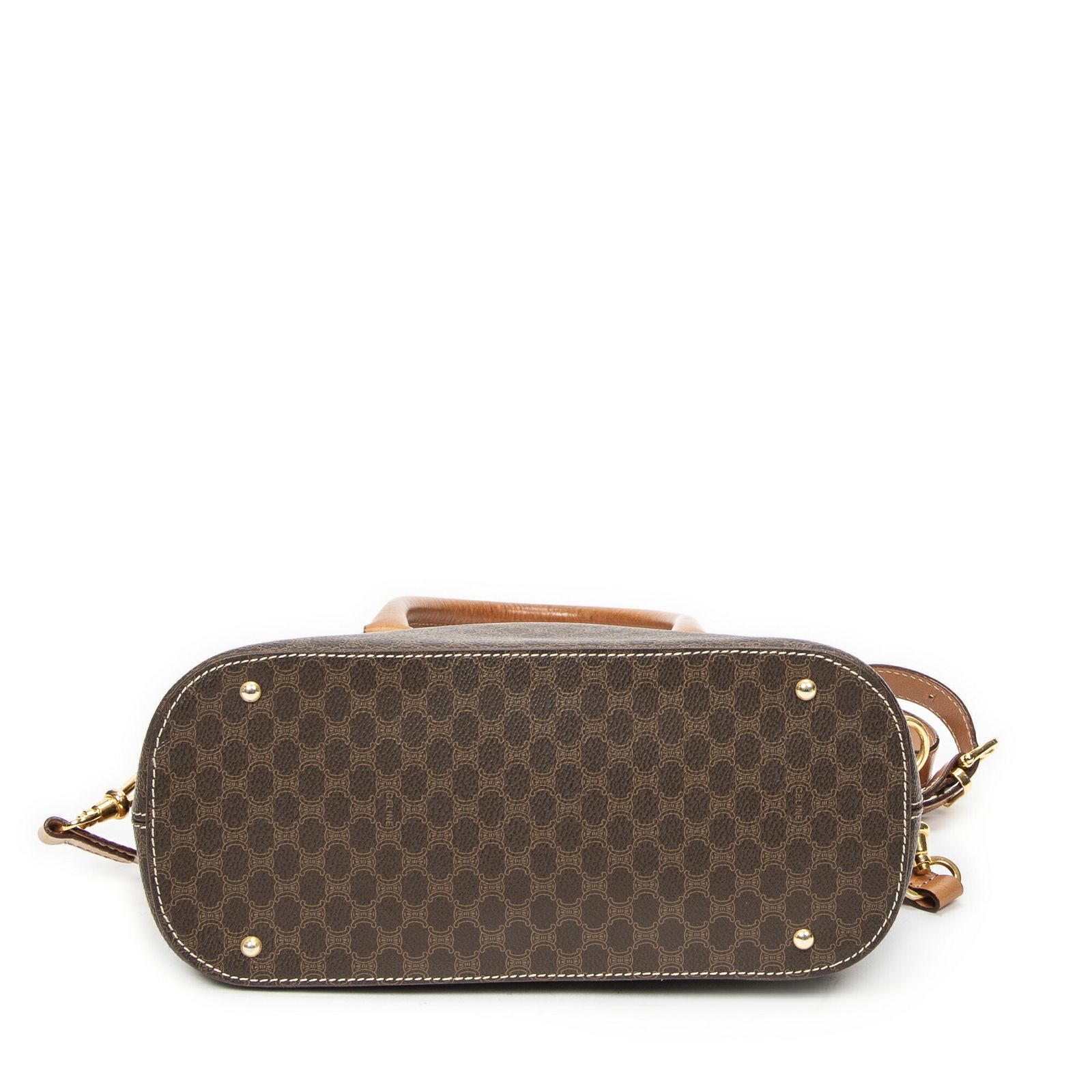 セリーヌヴィンテージドームトップハンドル茶色マカダムPVCキャンバスA