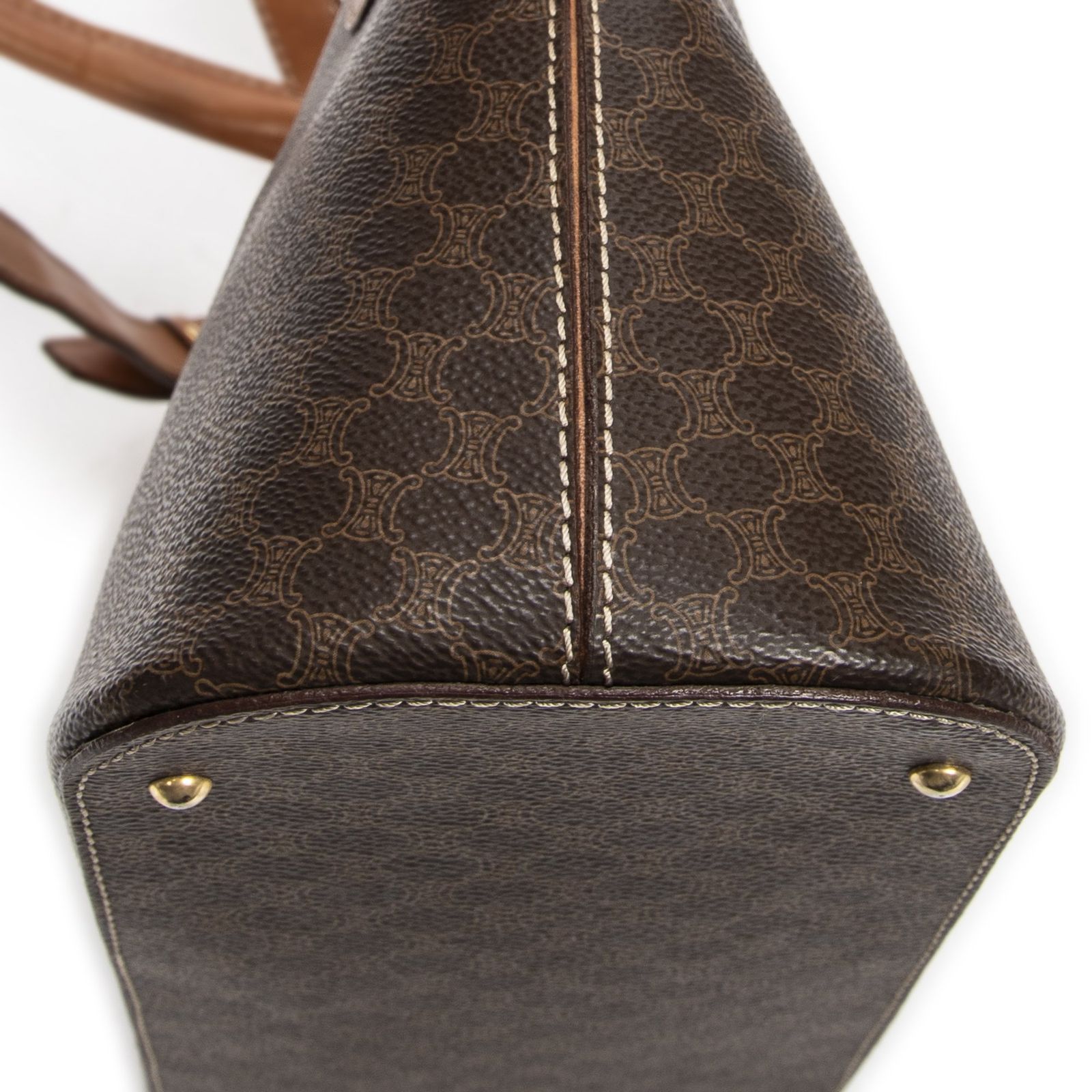 CELINE セリーヌヴィンテージドームトップハンドル茶色マカダムPVCキャンバスA