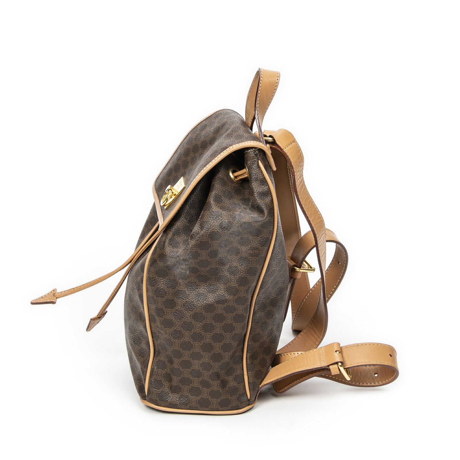 セリーヌ巾着フラップ バックパックブラウン