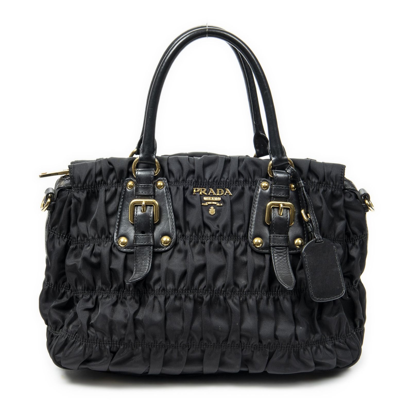 PRADA プラダプリーツジップトート黒テスート ゴーフルキャンバスA