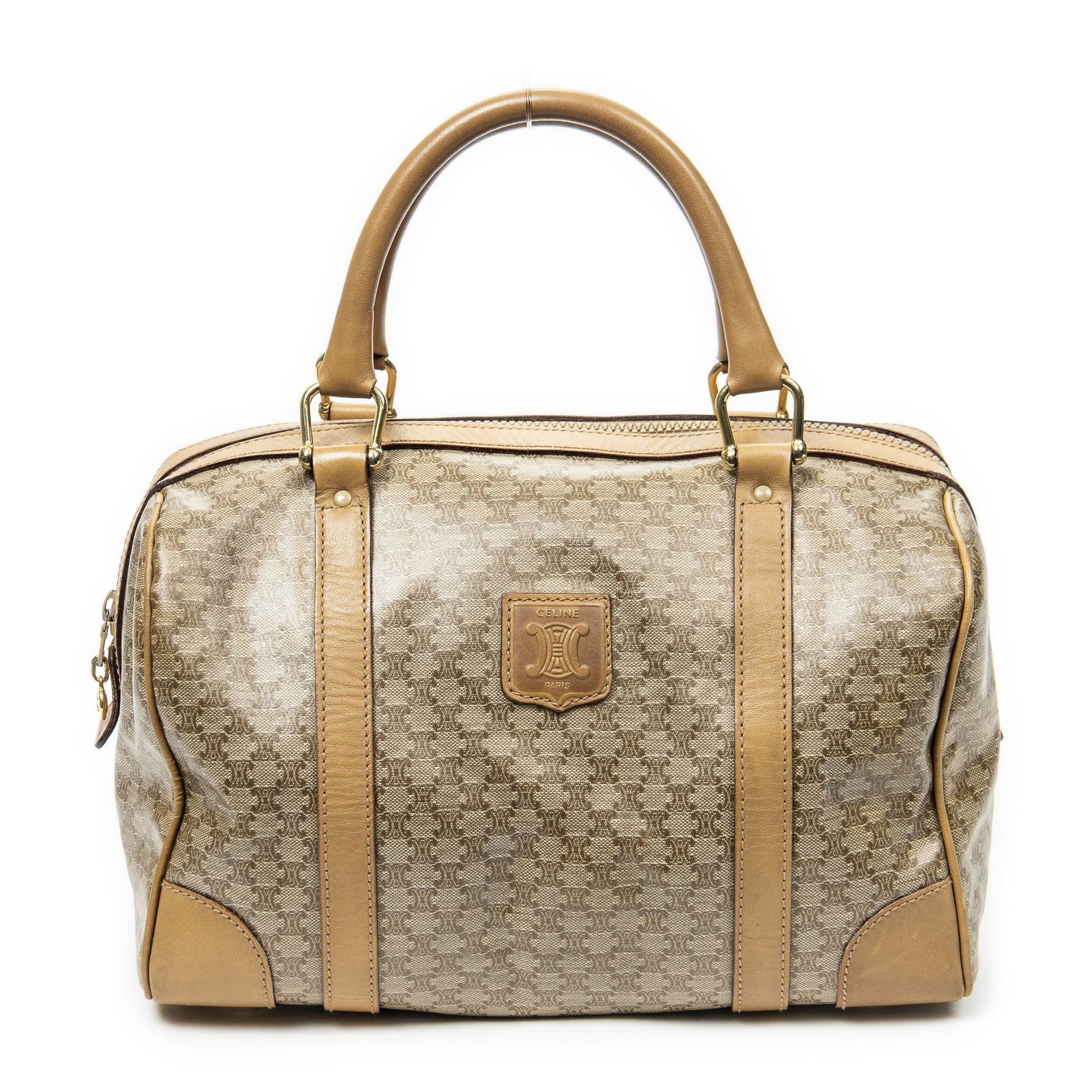 CELINE セリーヌヴィンテージ スモール ボストンベージュ|タンマカダムPVCキャンバスAB