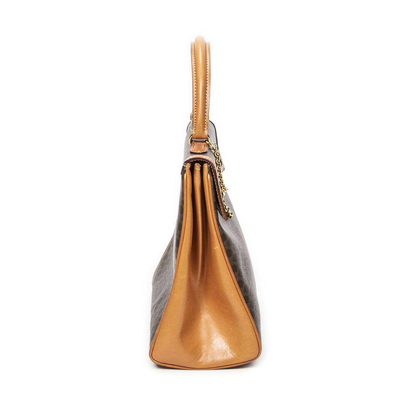 CELINE セリーヌフレームトップハンドル茶色マカダムPVCキャンバスA