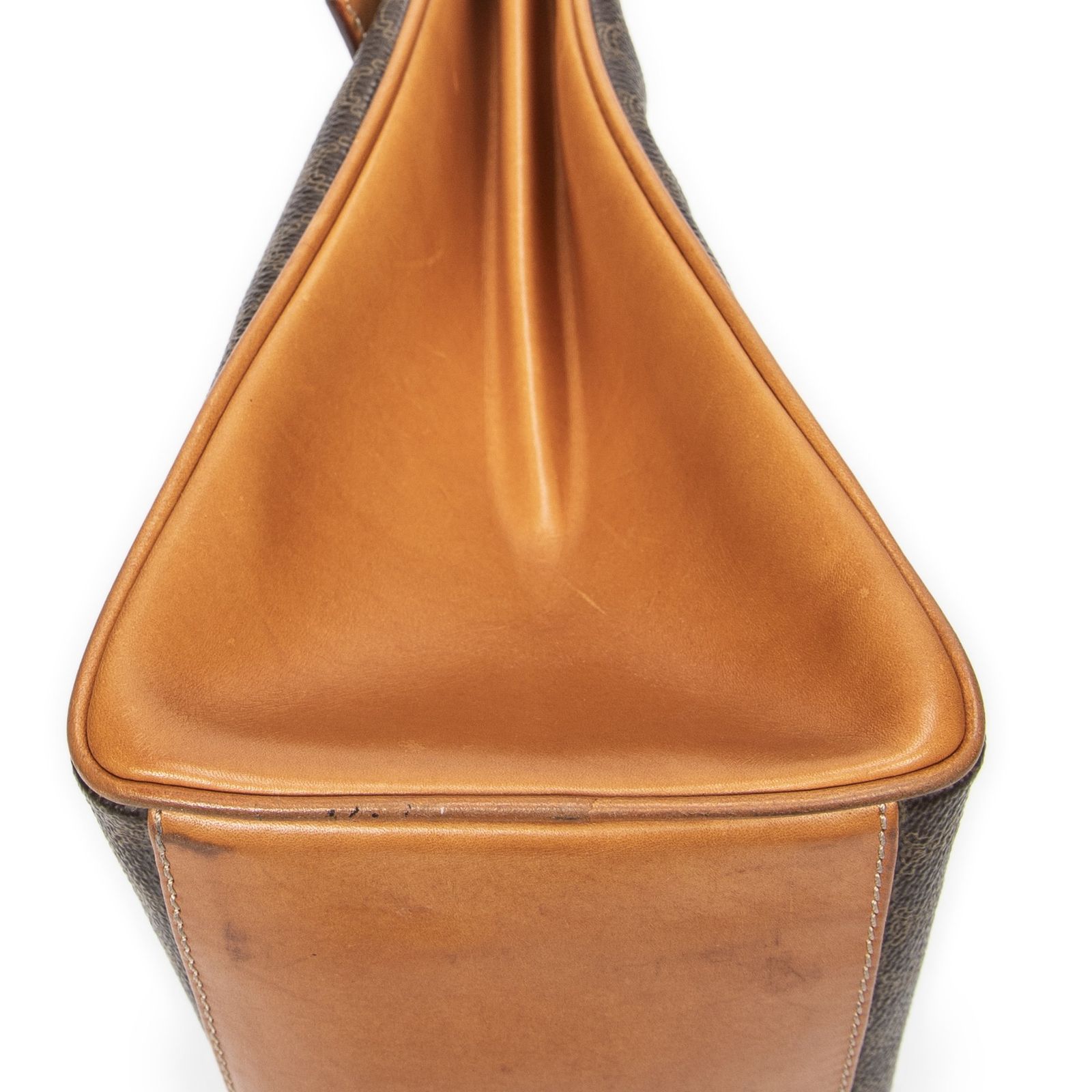 セリーヌフレームトップハンドル茶色マカダムPVCキャンバスA