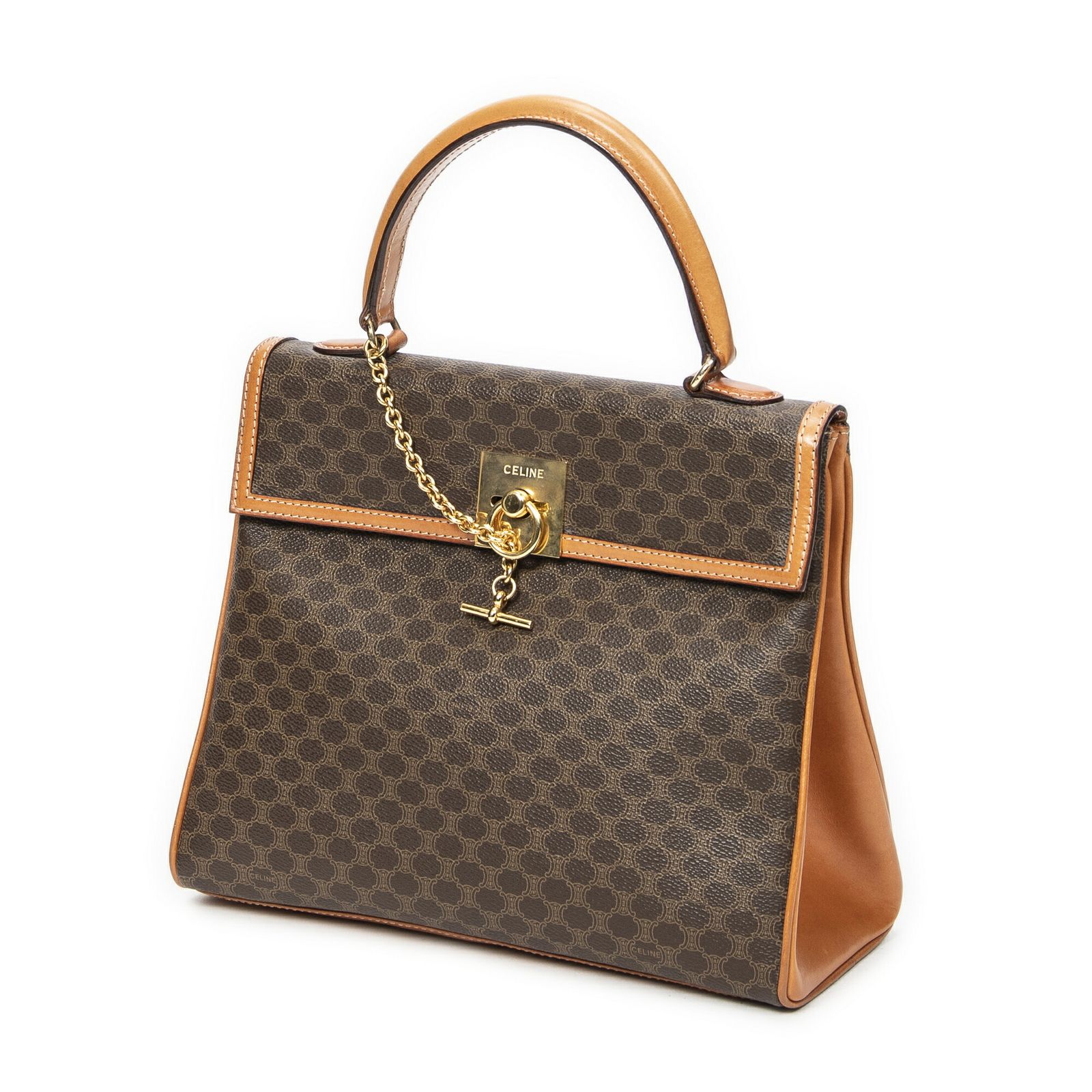 CELINE セリーヌフレームトップハンドル茶色マカダムPVCキャンバスA