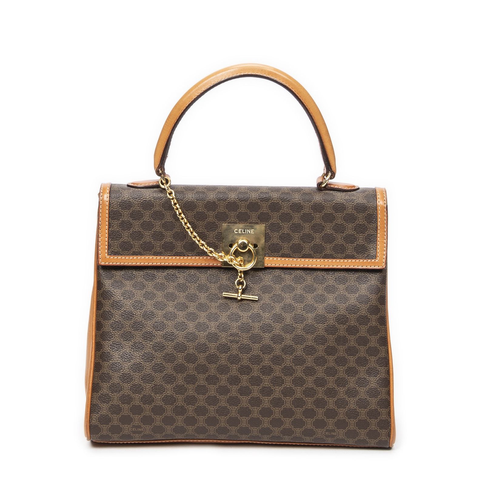 CELINE セリーヌフレームトップハンドル茶色マカダムPVCキャンバスA