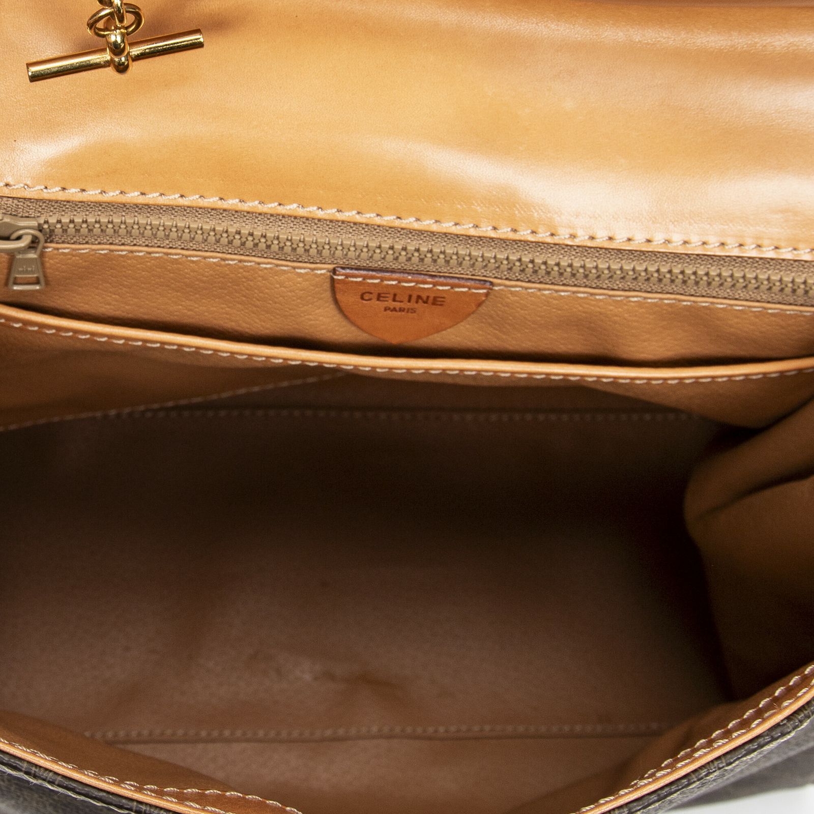 セリーヌフレームトップハンドル茶色マカダムPVCキャンバスA