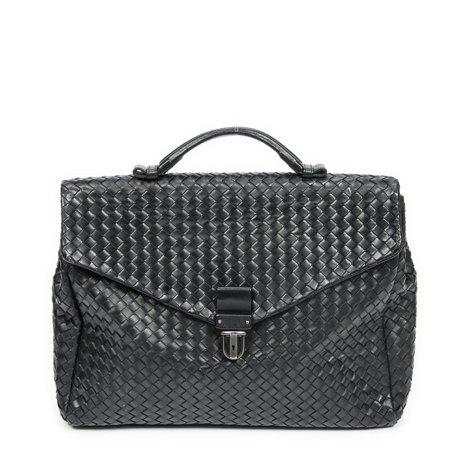 BOTTEGA VENETA ボッテガヴェネタエンベロープブリーフケース黒イントレチャートレザーAB