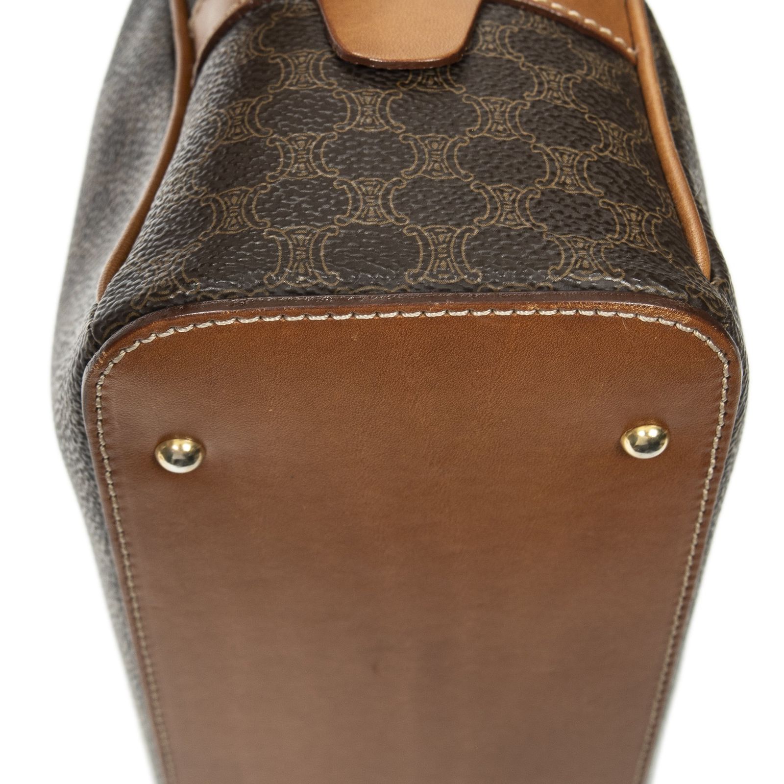 セリーヌドームボウラーバッグ茶色マカダムPVCキャンバスA