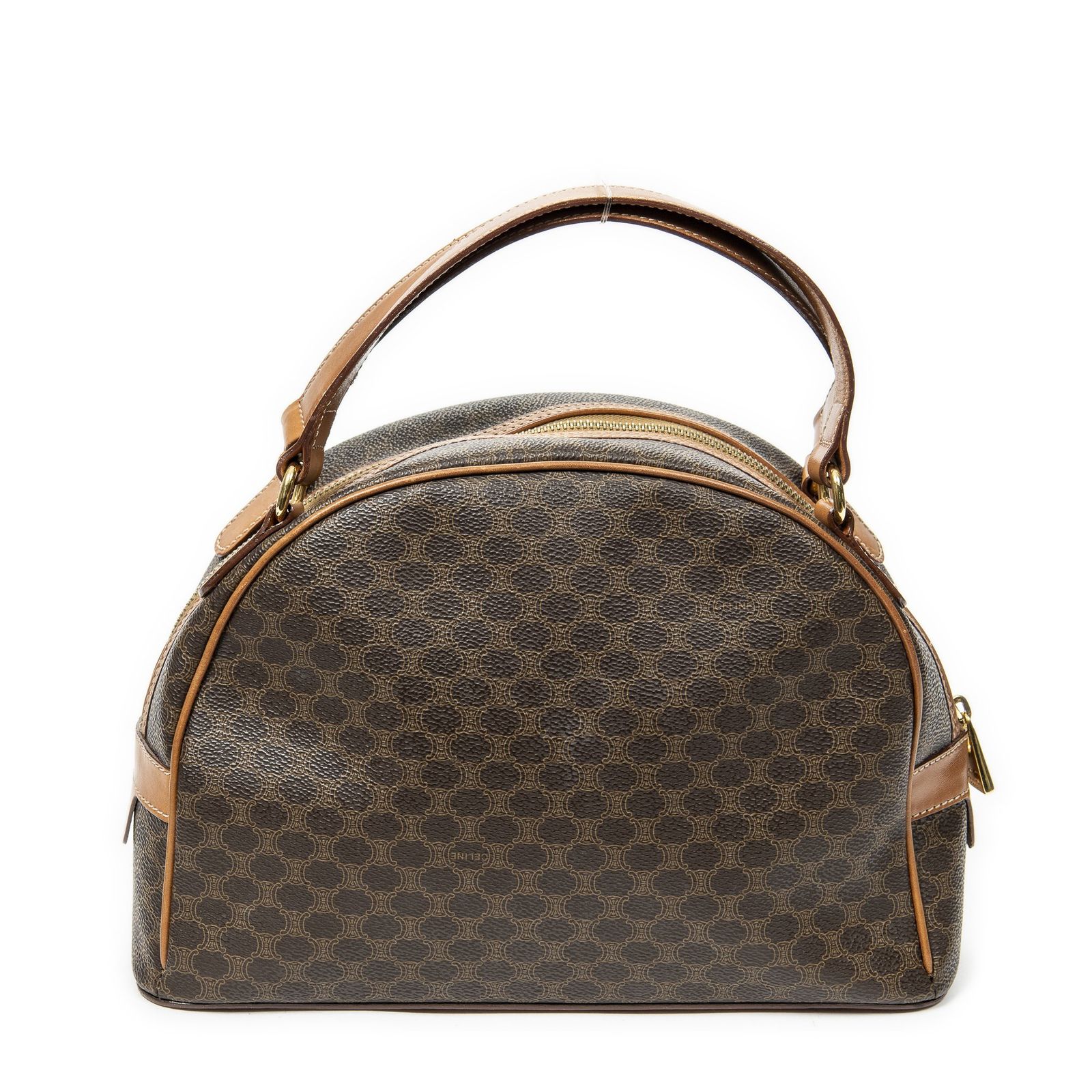 セリーヌドームボウラーバッグ茶色マカダムPVCキャンバスA