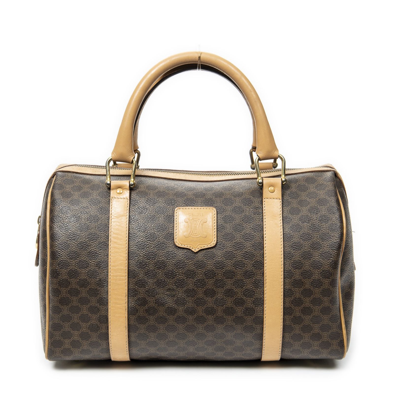 CELINE セリーヌヴィンテージ スモール ボストン茶色マカダムPVCキャンバスA