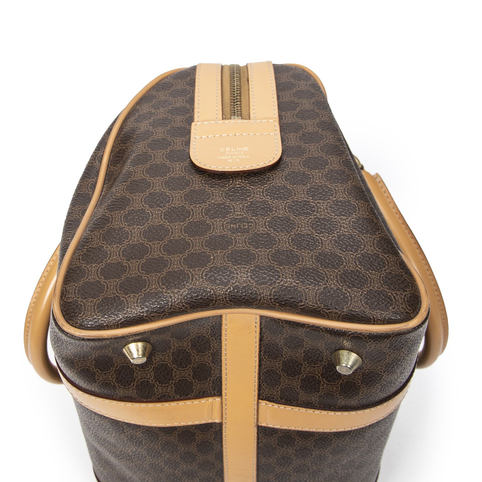 CELINE セリーヌヴィンテージ スモール ボストンブラウン ベージュマカダムPVCキャンバスA NEXPOTALLINN_EU