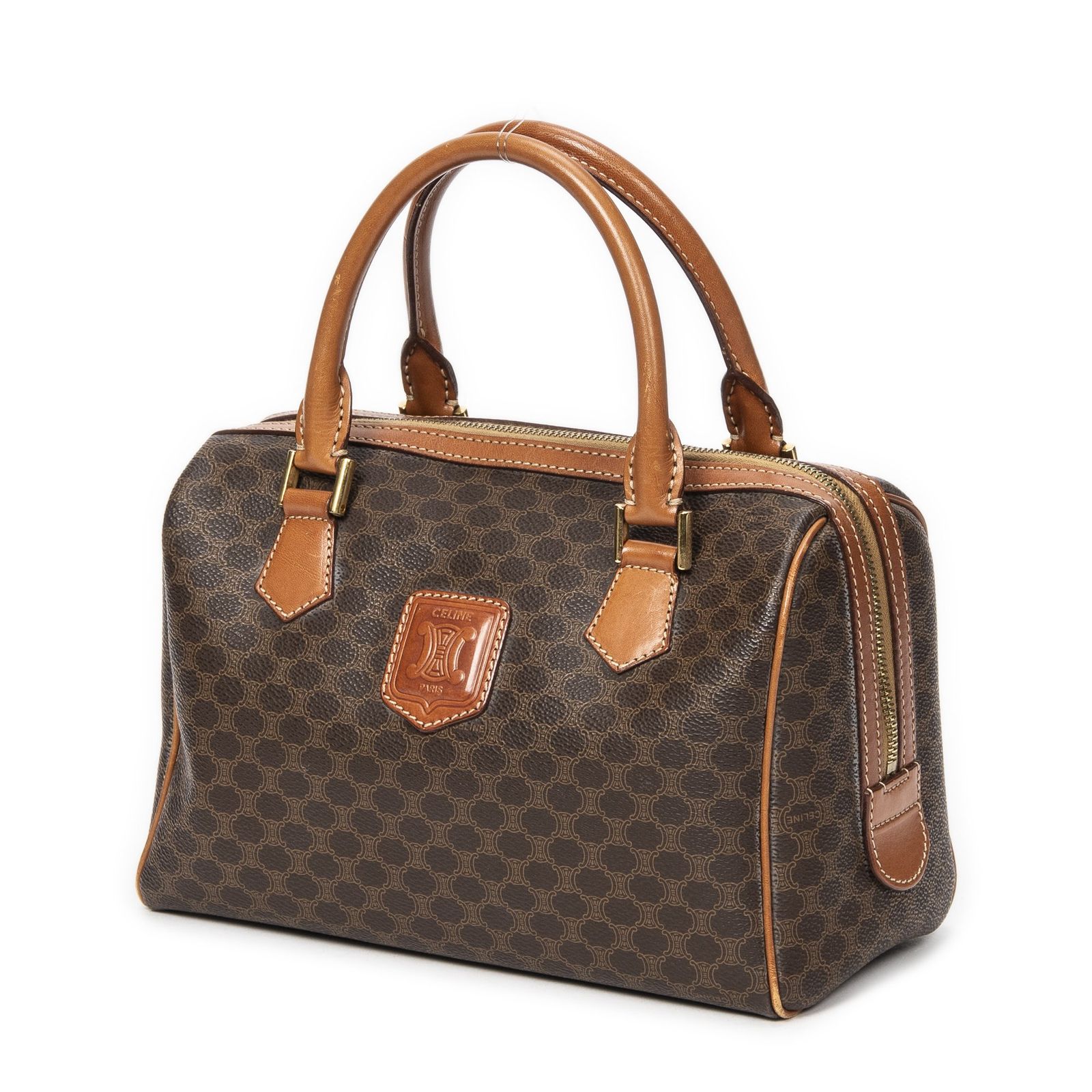 CELINE セリーヌヴィンテージミニボストン茶色マカダムPVCキャンバスAB