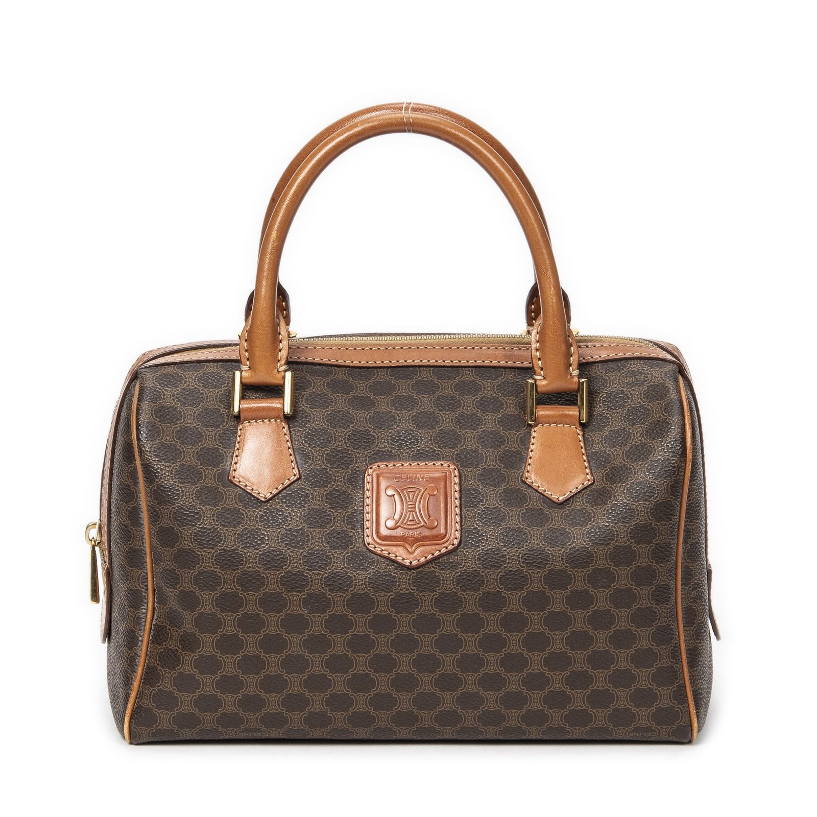 CELINE セリーヌヴィンテージミニボストン茶色マカダムPVCキャンバスAB