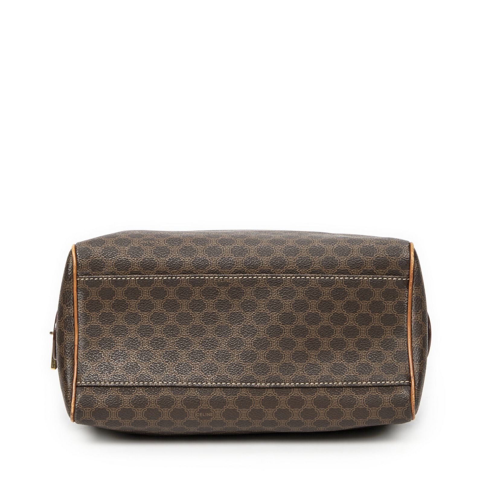 セリーヌヴィンテージミニボストン茶色マカダムPVCキャンバスAB