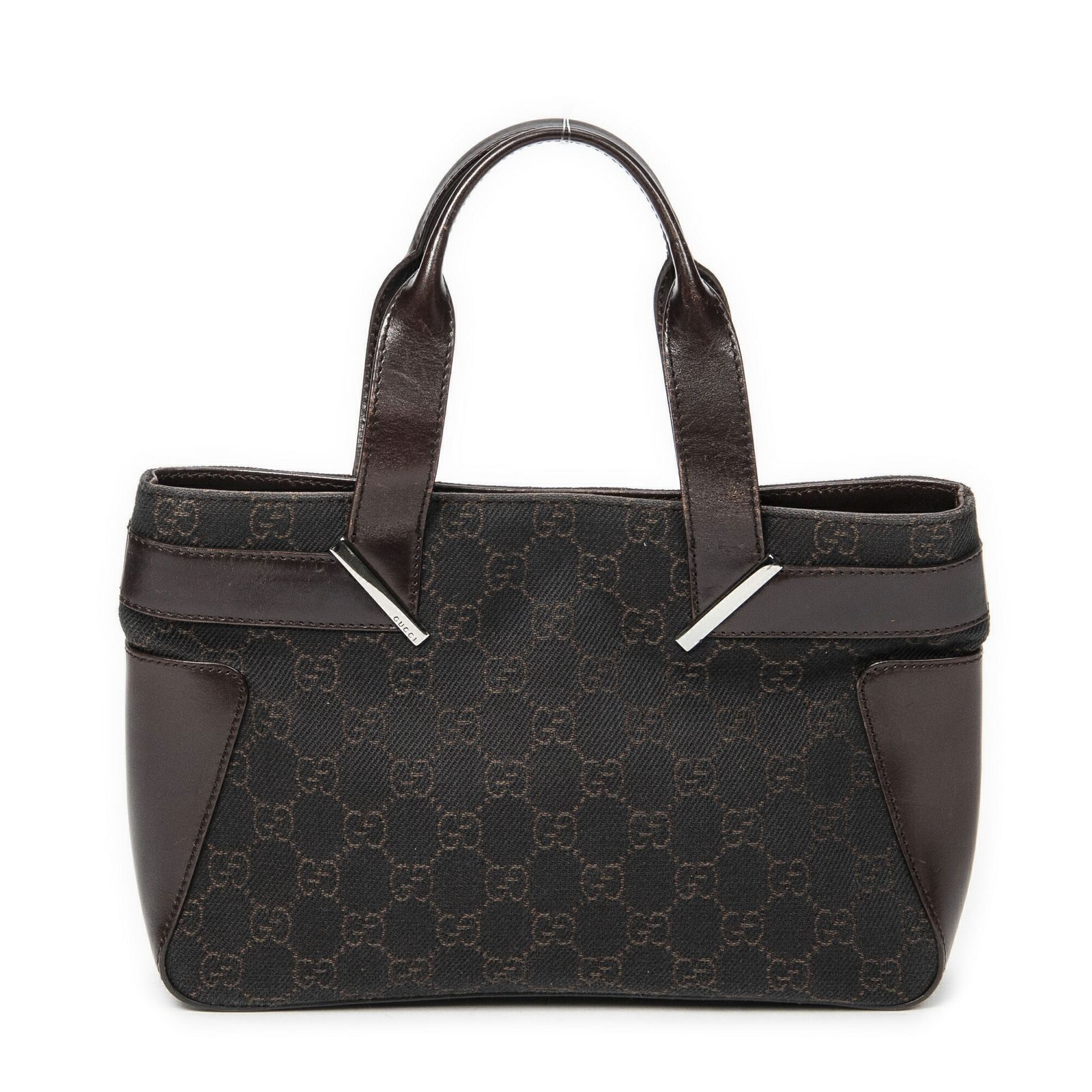 GUCCI グッチスモール ショッピングトートダークブラウンGGデニムキャンバスAB