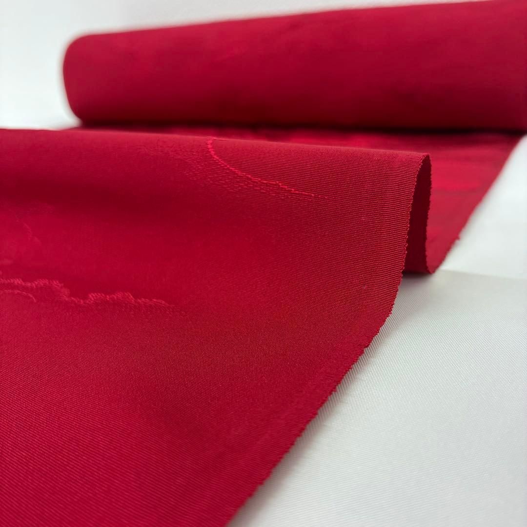 色無地 紋意匠 雲 志あわせ 丹後ちりめん 朱・緋色 反物 正絹 O030