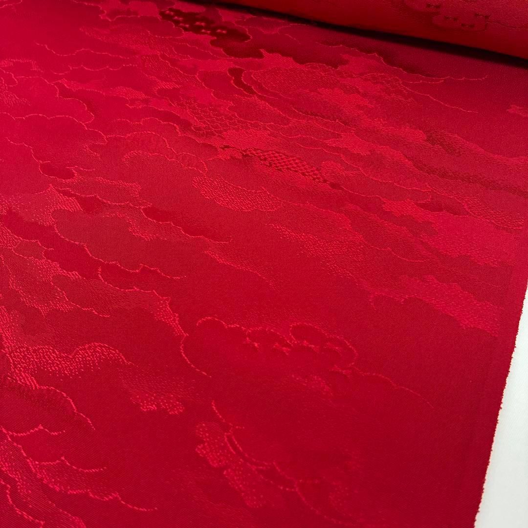 色無地 紋意匠 雲 志あわせ 丹後ちりめん 朱・緋色 反物 正絹 O030