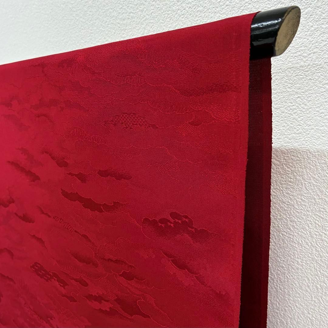 色無地 紋意匠 雲 志あわせ 丹後ちりめん 朱・緋色 反物 正絹 O030